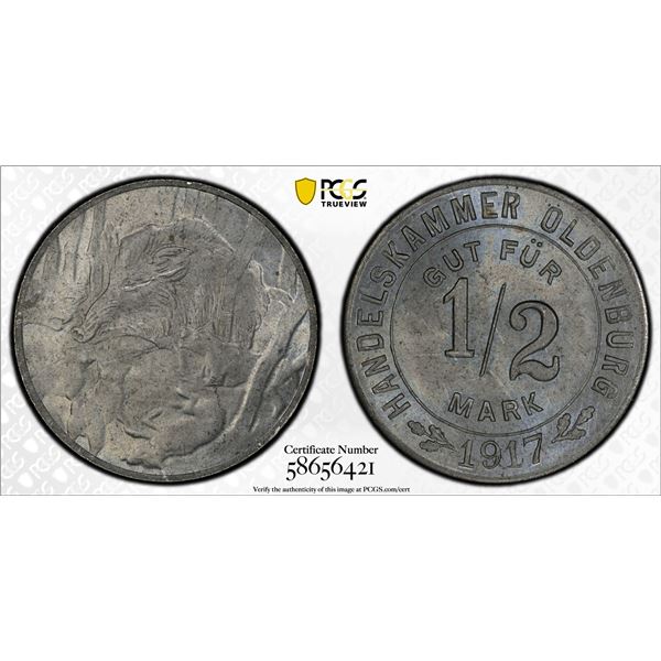 OLDENBURG: 1/2 mark, 1917, PCGS MS64