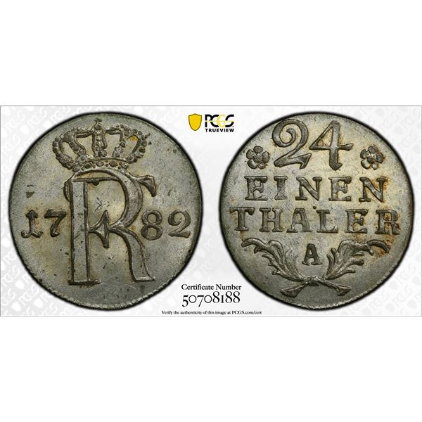 PRUSSIA: Friderich II (the Great), 1740-1786, AR 1/24 thaler, 1782-A, PCGS MS64