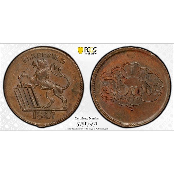 PRUSSIA: AE bread token, 1847, PCGS MS63 BN