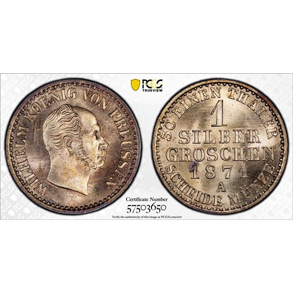 PRUSSIA: Wilhelm I, 1861-1888, BI groschen, 1871-A, PCGS MS65