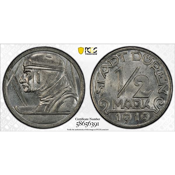 PRUSSIA: Rhine Province, 1/2 mark, Düren, 1919, PCGS MS65