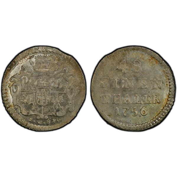 SAXONY: Friedrich August II, 1733-1763, AR 1/48 thaler, Dresden, 1756, PCGS MS64