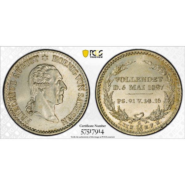 SAXONY: Anton I, 1827-1836, AR 1/6 thaler, 1827, PCGS MS63