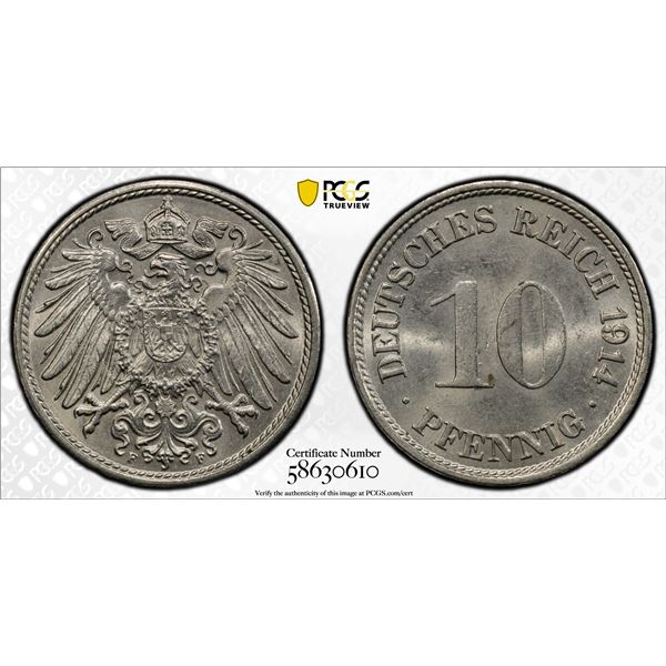 GERMANY: Kaiserreich, 10 pfennig, 1914-F, PCGS MS63