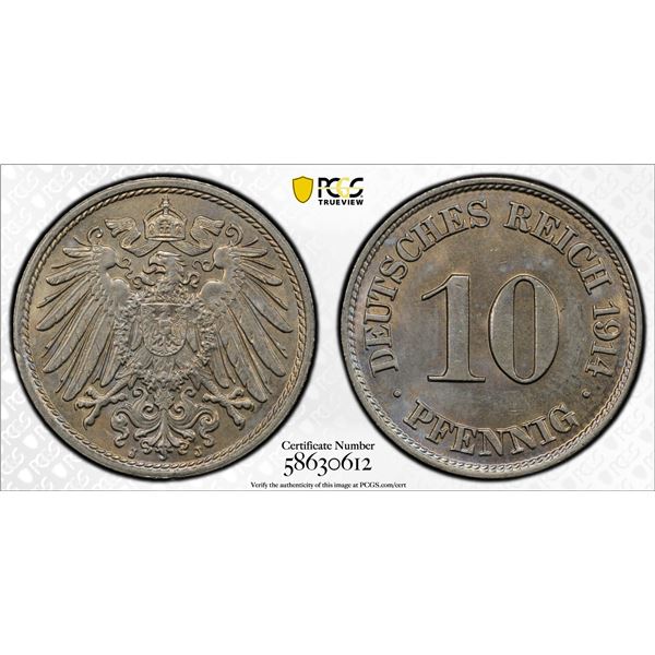 GERMANY: Kaiserreich, 10 pfennig, 1914-J, PCGS MS64