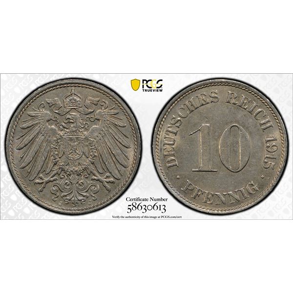 GERMANY: Kaiserreich, 10 pfennig, 1915-J, PCGS MS63