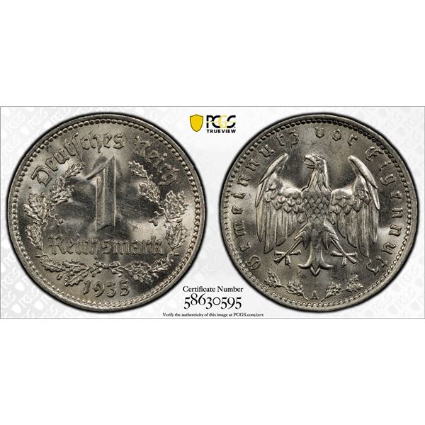 GERMANY: Third Reich, 1 reichsmark, 1935-A, PCGS MS64