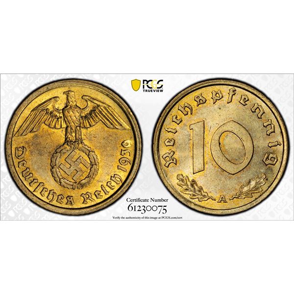 GERMANY: Third Reich, 10 reichspfennig, 1939-A, PCGS MS64