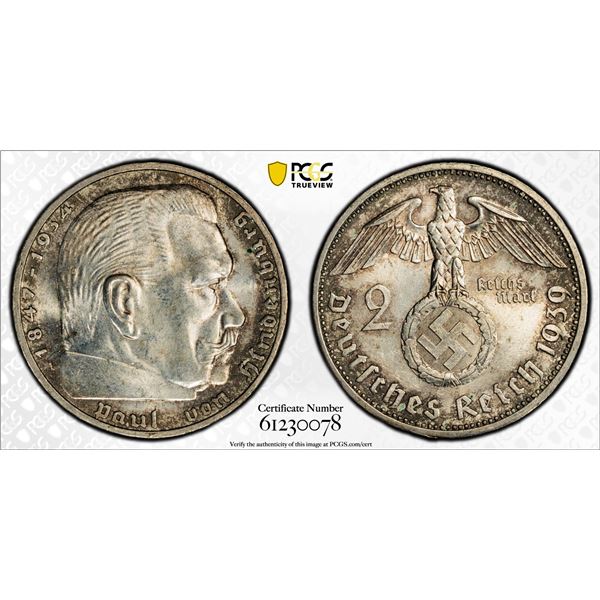 GERMANY: Third Reich, AR 2 reichsmark, 1939-A, PCGS MS63
