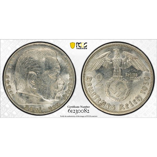 GERMANY: Third Reich, AR 2 reichsmark, 1939-F, PCGS MS62