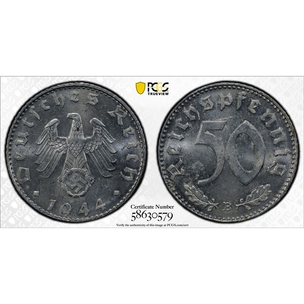 GERMANY: Third Reich, 50 reichspfennig, 1944-B, PCGS MS63