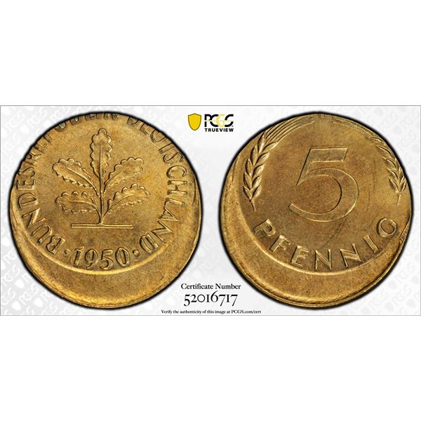 GERMANY: Federal Republic, 5 pfennig, 1950-G, PCGS MS64