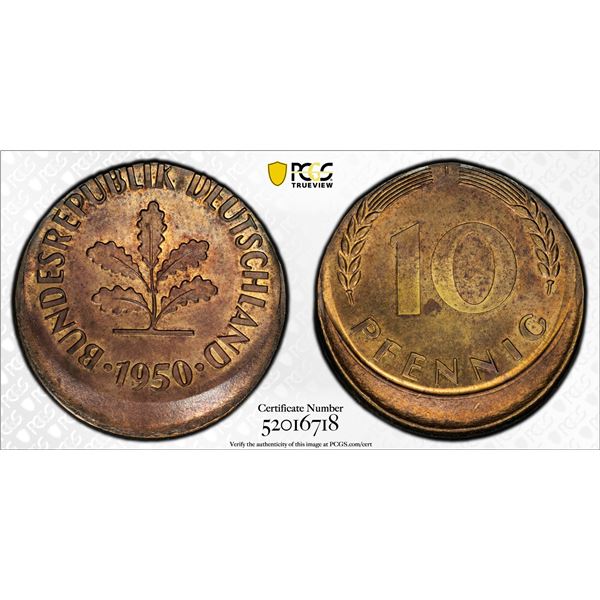 GERMANY: Federal Republic, 10 pfennig, 1950-J, PCGS MS64