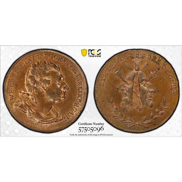 GREAT BRITAIN: AE halfpenny token, ND (ca. 1790), PCGS MS64 RB