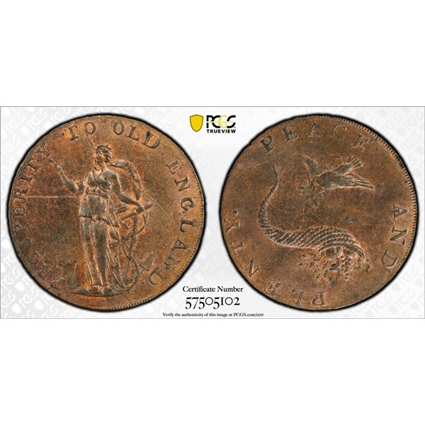 GREAT BRITAIN: AE halfpenny token, ND (ca. 1790), PCGS UNC Detail
