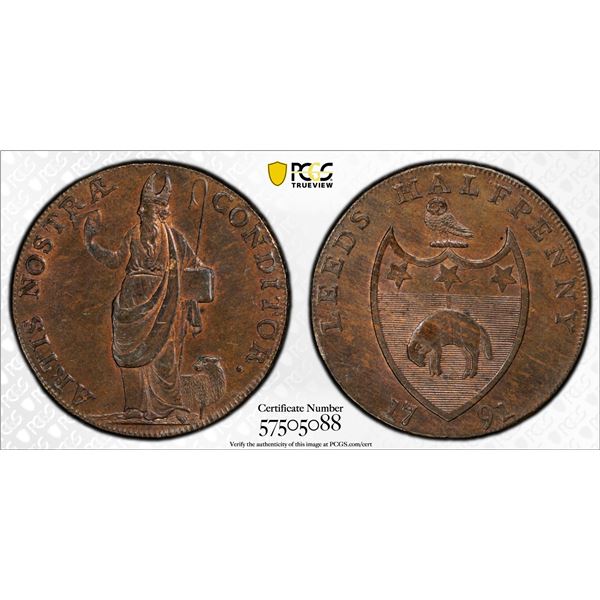 GREAT BRITAIN: AE halfpenny token, 1791, PCGS MS63 BN