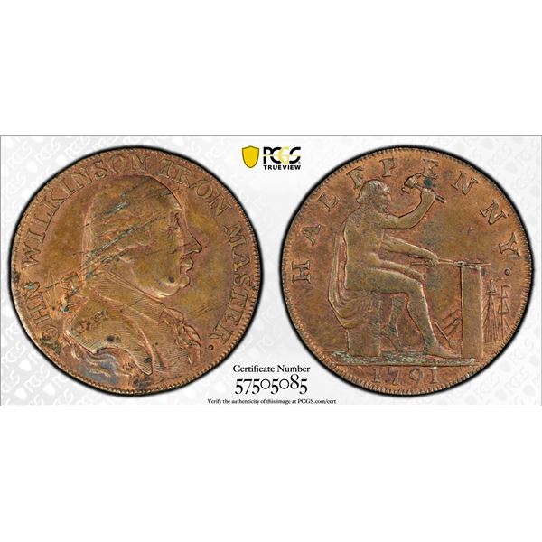 GREAT BRITAIN: AE halfpenny token, 1791, PCGS AU Detail