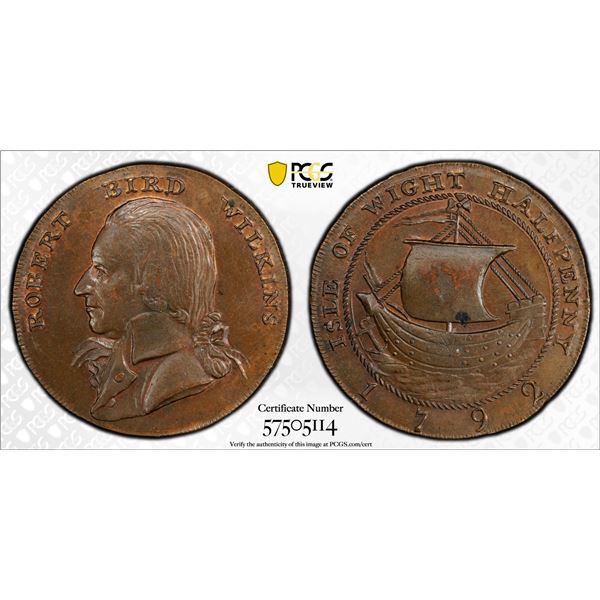 GREAT BRITAIN: AE halfpenny token, 1792, PCGS MS63 BN