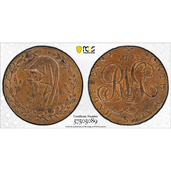 GREAT BRITAIN: AE halfpenny token, 1793, PCGS MS63 BN