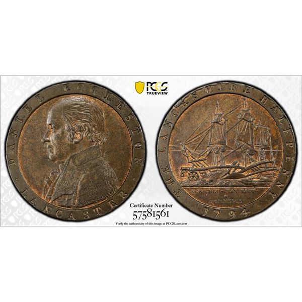 GREAT BRITAIN: AE 1/2 penny token, 1794, PCGS MS63 BN