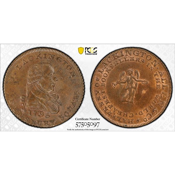 GREAT BRITAIN: AE halfpenny token, 1795, PCGS MS64 BN