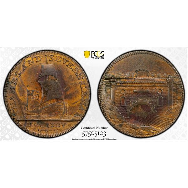 GREAT BRITAIN: AE halfpenny token, 1795, PCGS MS62 BN