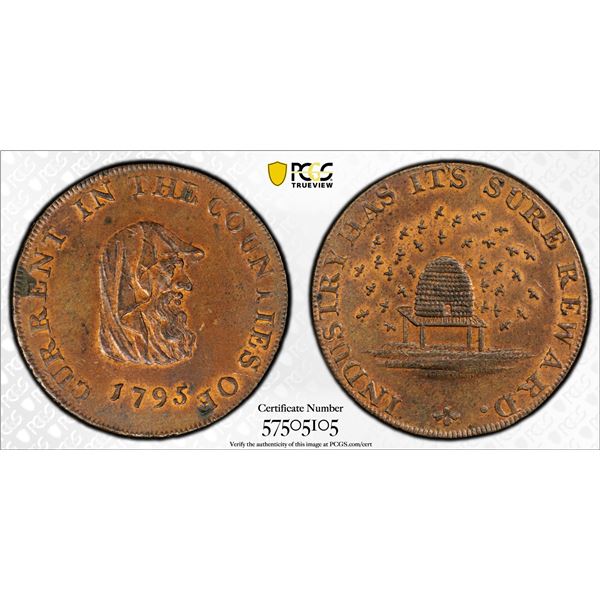 GREAT BRITAIN: AE halfpenny token, 1795, PCGS UNC Detail