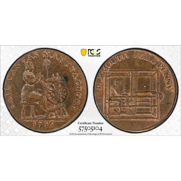 GREAT BRITAIN: AE halfpenny token, 1796, PCGS MS62 BN