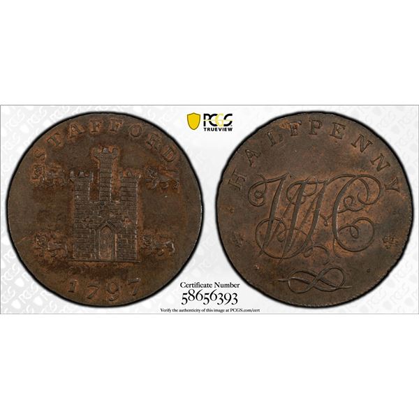 GREAT BRITAIN: AE halfpenny token, 1797, PCGS MS63 BN