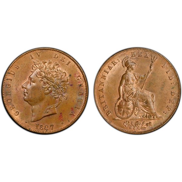 GREAT BRITAIN: George IV, 1820-1830, AE 1/2 penny, 1827, PCGS MS63 BN