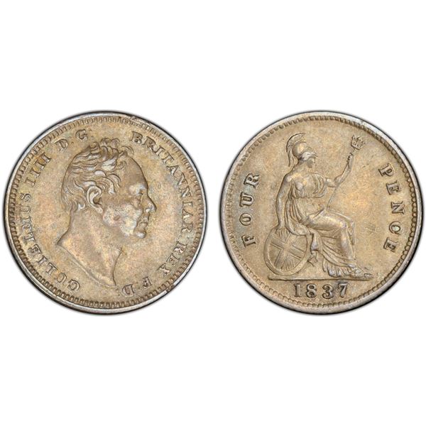 GREAT BRITAIN: William IV, 1830-1837, AR 4 pence, 1837, PCGS AU53