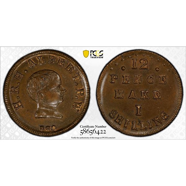 GREAT BRITAIN: AE shilling token, ND (ca. 1843), PCGS MS63 BN