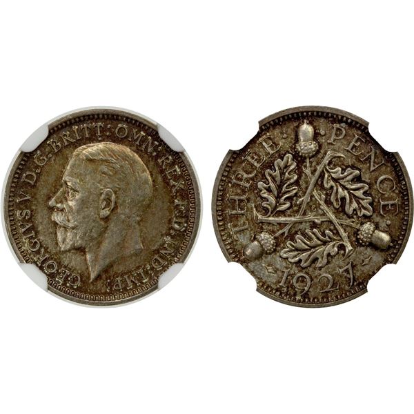 GREAT BRITAIN: George V, 1910-1936, AR 3 pence, 1927, NGC Proof 65