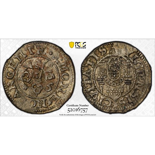 LIVONIAN CONFEDERATION: Free City, BI schilling (1.09g), Riga, [15]75, PCGS AU58