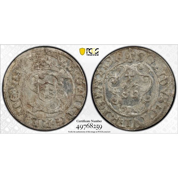 POLISH LIVONIA: Sigismund III, 1587-1629, AR solidus, Riga, [15]98, PCGS UNC details