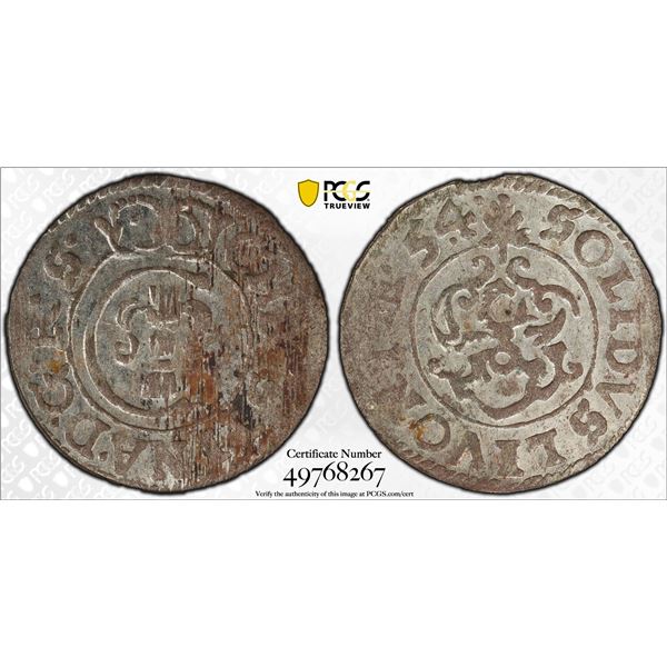 SWEDISH LIVONIA: Christina, 1632-1654, AR solidus, Riga, [16]54, PCGS MS61