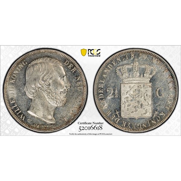 NETHERLANDS: Willem III, 1849-1890, AR 2½ gulden, 1870, PCGS MS61