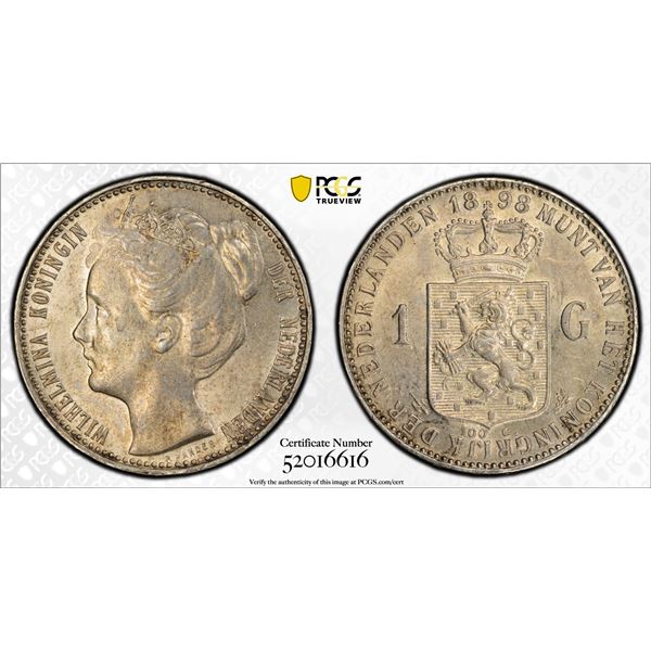 NETHERLANDS: Wilhelmina I, 1890-1948, AR gulden, 1898, PCGS AU58