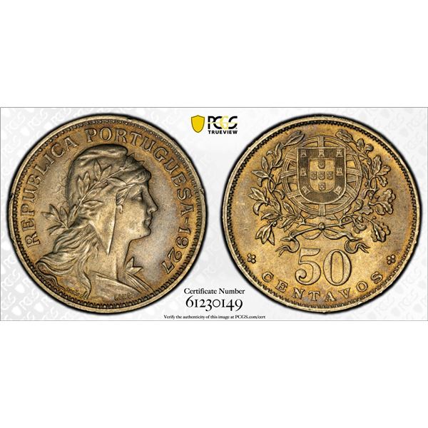 PORTUGAL: Republic, 50 centavos, 1927, PCGS MS64