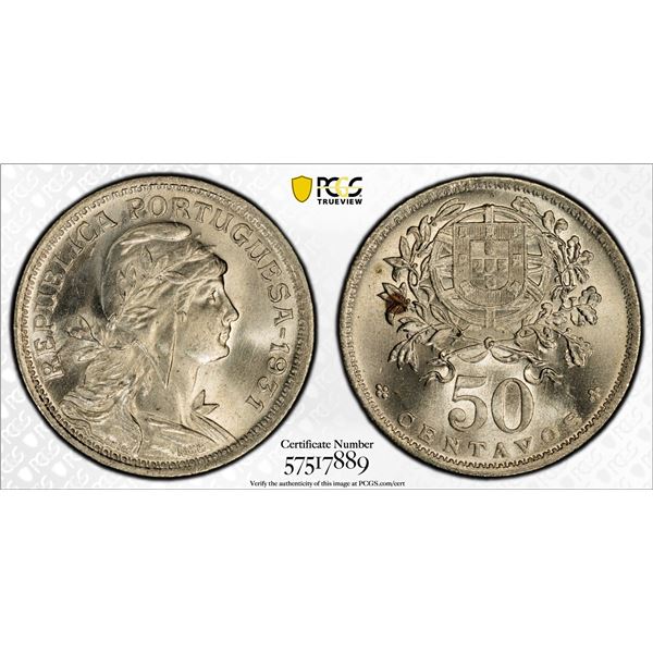 PORTUGAL: Republic, 50 centavos, 1931, PCGS MS65