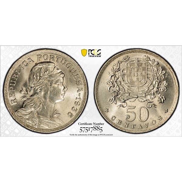 PORTUGAL: Republic, 50 centavos, 1935, PCGS MS64