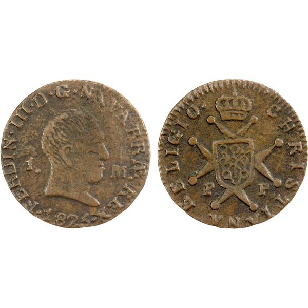 SPAIN: NAVARRE: Fernando III, 1808-1833, AE maravedi, 1825-PP, VF
