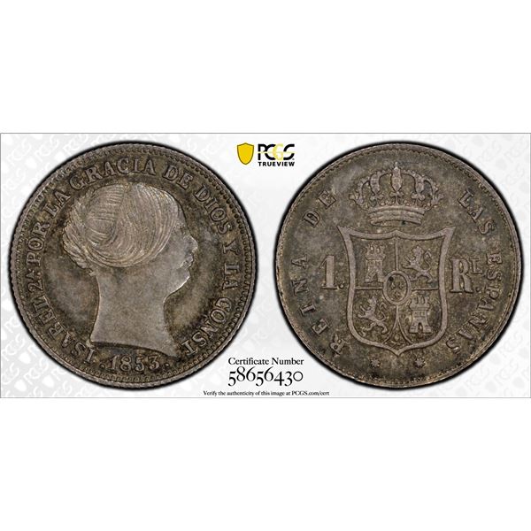 SPAIN: Isabel II, 1833-1868, AR real, Barcelona, 1853, PCGS MS64
