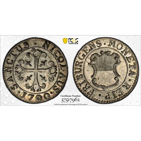 SWITZERLAND: FREIBURG: Free City, AR 1/2 kreuzer, 1790, PCGS MS65
