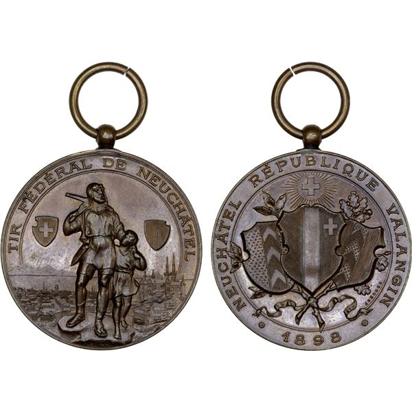 SWITZERLAND: NEUCHÂTEL/NEUENBURG: AE shooting medal (17.98g), 1898, Choice UNC