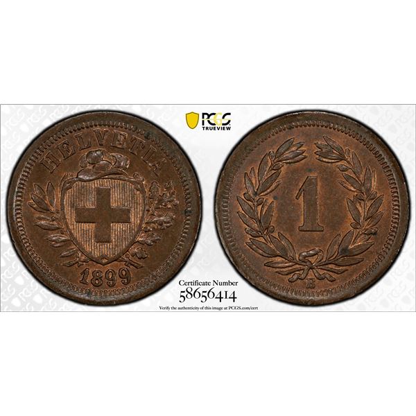 SWITZERLAND: Confederation, AE rappen, 1898-B, PCGS MS65 BN