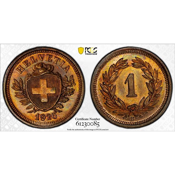 SWITZERLAND: Confederation, AE rappen, 1926-B, PCGS MS63 RB