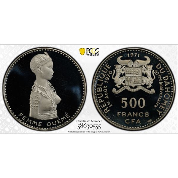 DAHOMEY: Republic, AR 500 francs, 1971, PCGS PF67 Deep Cameo
