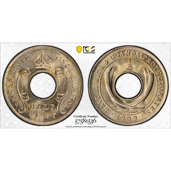 EAST AFRICA & UGANDA: Edward VII, 1901-1910, 1/2 cent, 1909, PCGS MS66