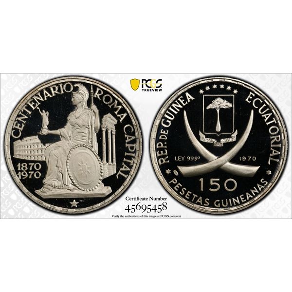 EQUATORIAL GUINEA: Republic, AR 150 pesetas, 1970, PCGS Proof 66 DCAM